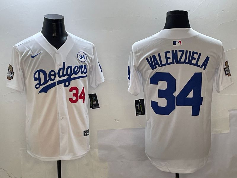 Men Los Angeles Dodgers 34 Valenzuela White Blue Fashion Game 2025 Nike MLB Jersey style 326